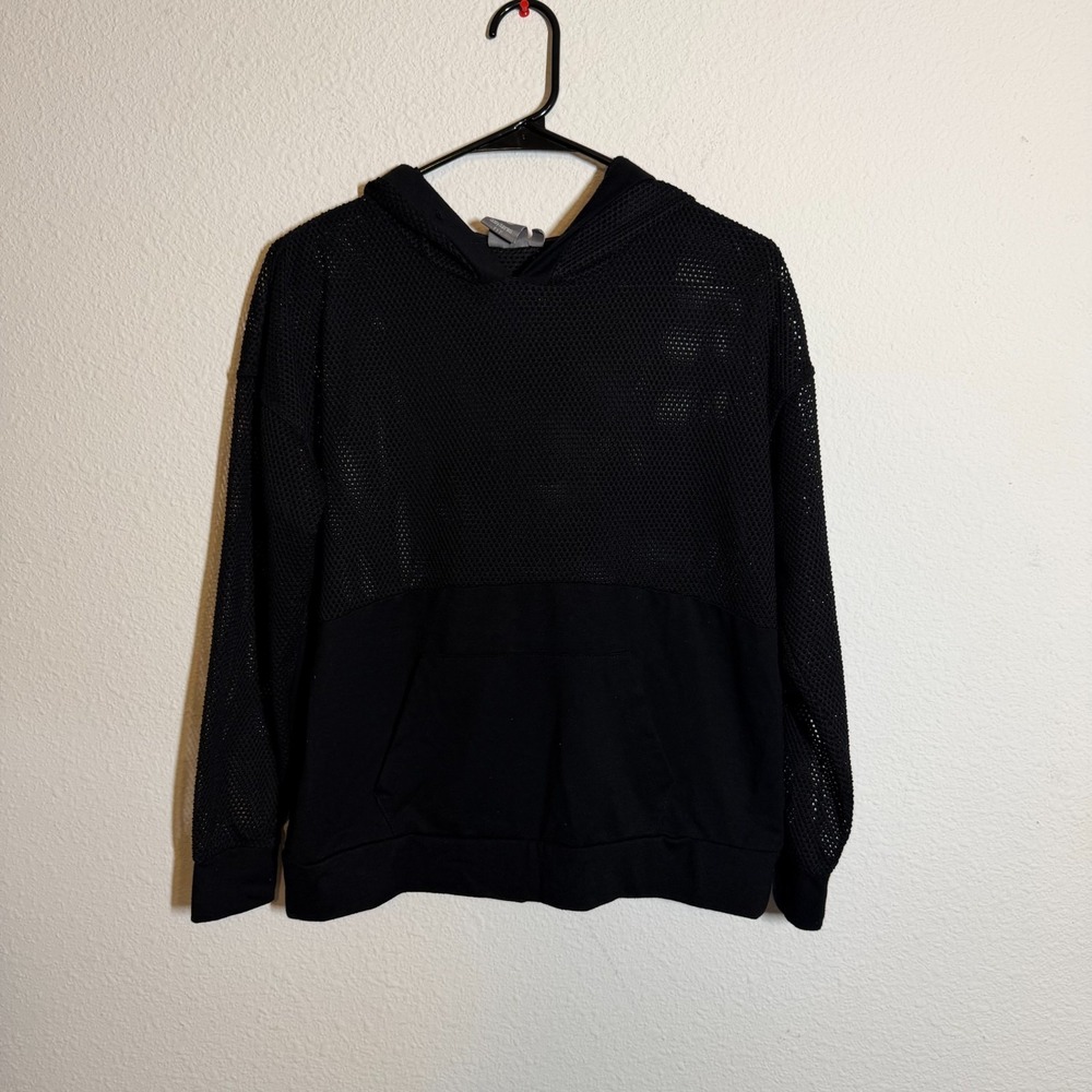 Daisy Fuentes Mesh Hoodie Womens Small Black Athleisure Running Gym Training